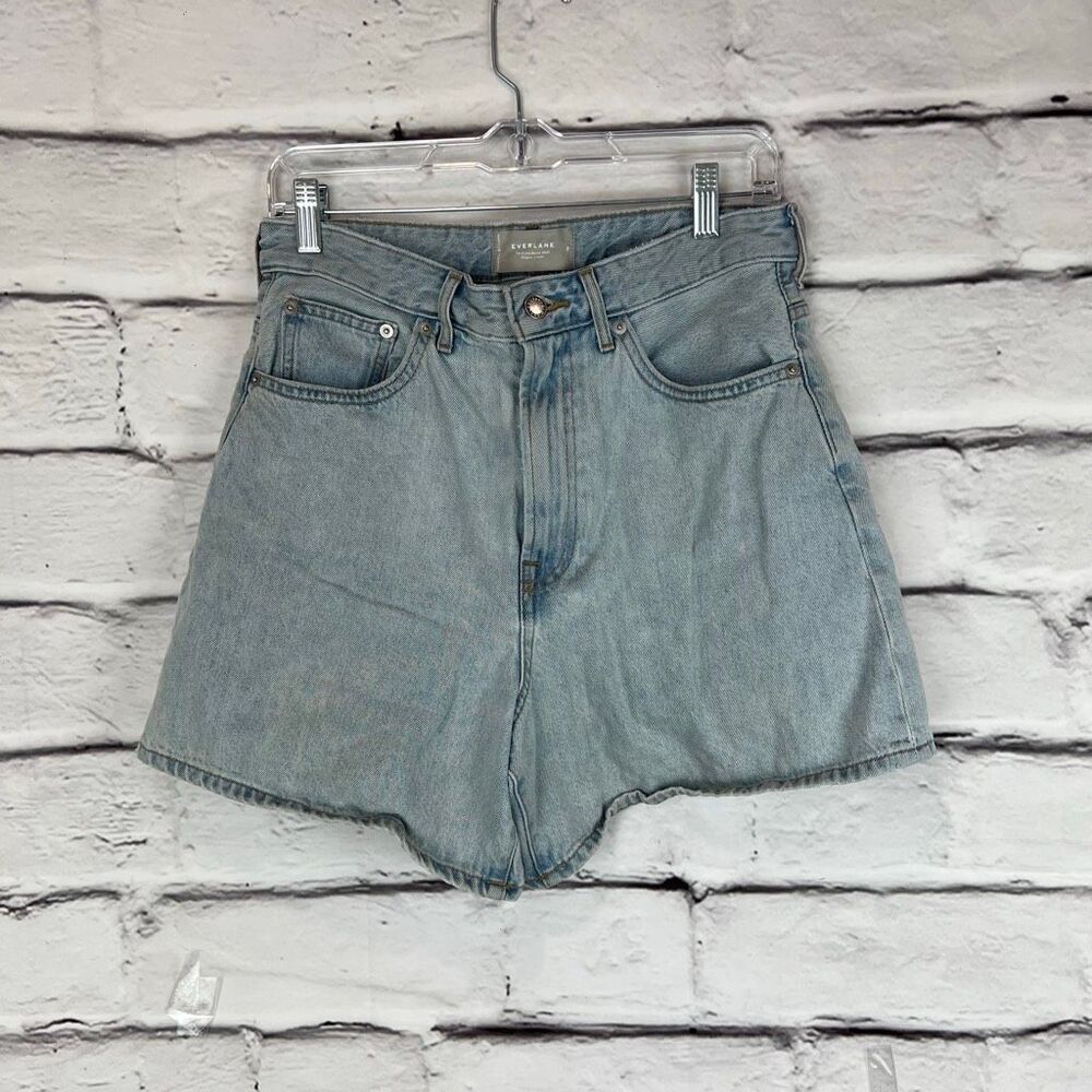 Everlane Women's A-Line Denim Shorts Light Blue High-Waisted Size 28 - Picture 2 of 6